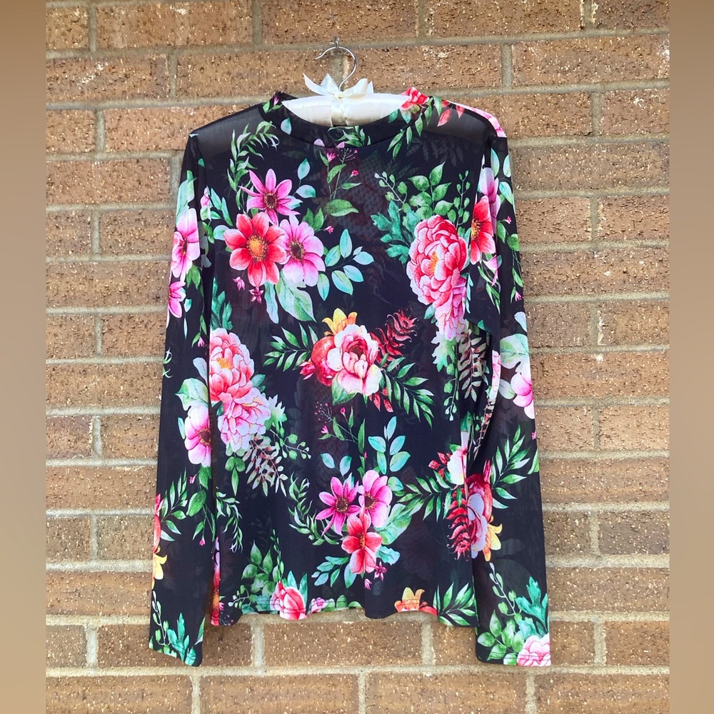 Libian Sheer Floral Top, 1X